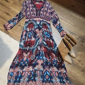 Elegant Multicolor Long Sleeve Maxi Dress
